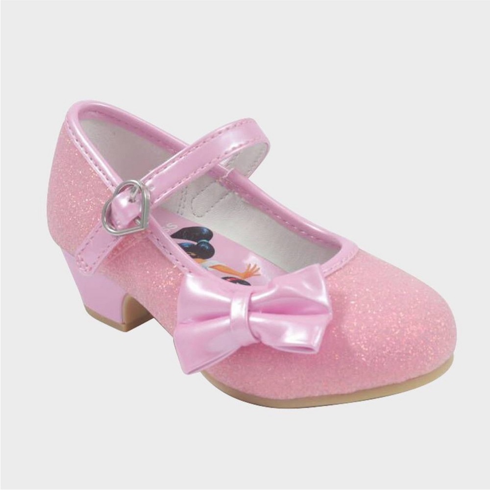 Disney Girls Pink Glitter Mary Jane Heel with Bow Accent